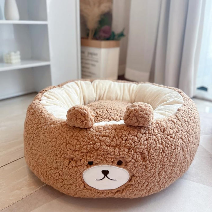 Cartoon Plush Pet Bed Round Warm Four Season Cushion