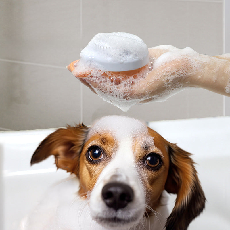 Silicone Pet Bath Brush With Shampoo Dispenser Grooming Tool