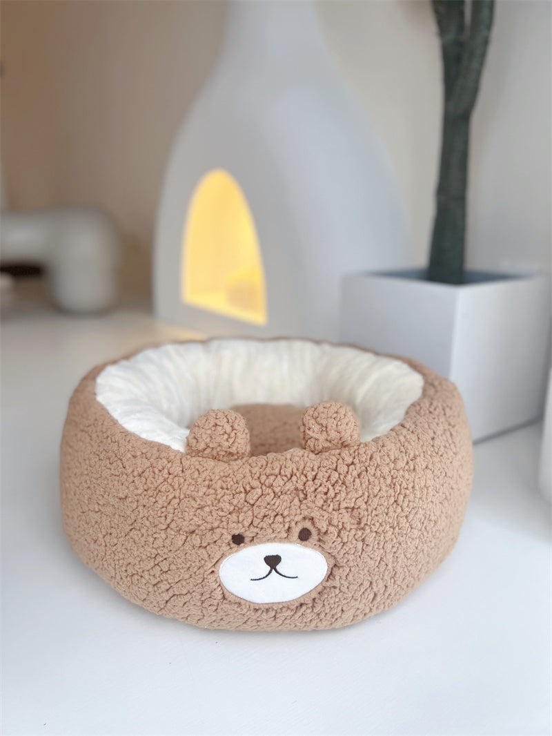 Cartoon Plush Pet Bed Round Warm Four Season Cushion